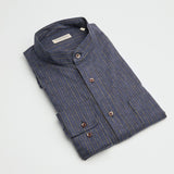 carpasus sustainable organic cotton and linen shirt scurido marine/ochre. Nachhaltiges Carpasus Hemd Scurido aus Bio Baumwolle und Leinen in Marine/Ocker