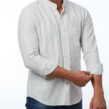 carpasus sustainable organic cotton and linen shirt scurido white/brown. Nachhaltiges Carpasus Hemd Scurido aus Bio Baumwolle und Leinen in Weiss/Braun