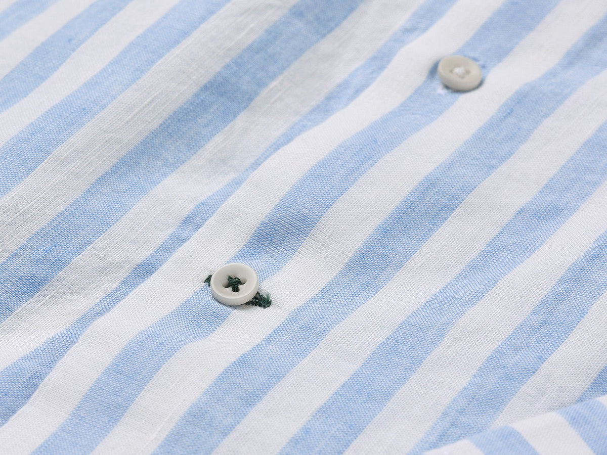 carpasus sustainable organic linen shirt ascona stripes light blue white. Nachhaltiges Carpasus Hemd Ascona Streifen Hellblau Weiss aus Bio Leinen 