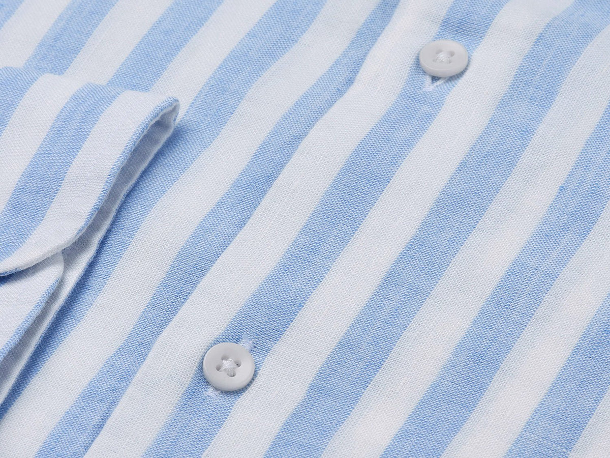 carpasus sustainable organic linen shirt ascona stripes light blue white. Nachhaltiges Carpasus Hemd Ascona Streifen Hellblau Weiss aus Bio Leinen 