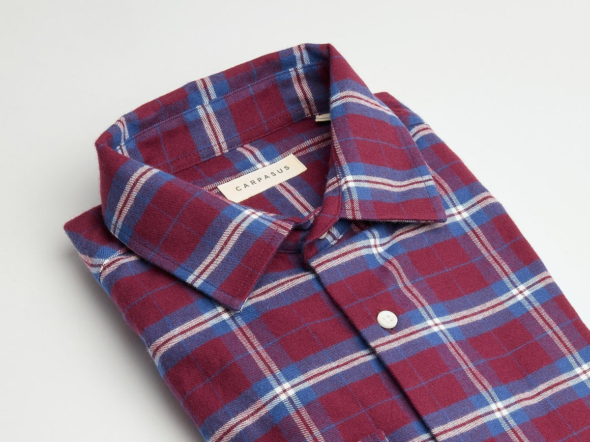 carpasus sustainable organic cotton flanell shirt castanio check bordeaux. Nachhaltiges Carpasus Flanell Hemd Castanio Karo Bordeaux aus Bio Baumwolle 