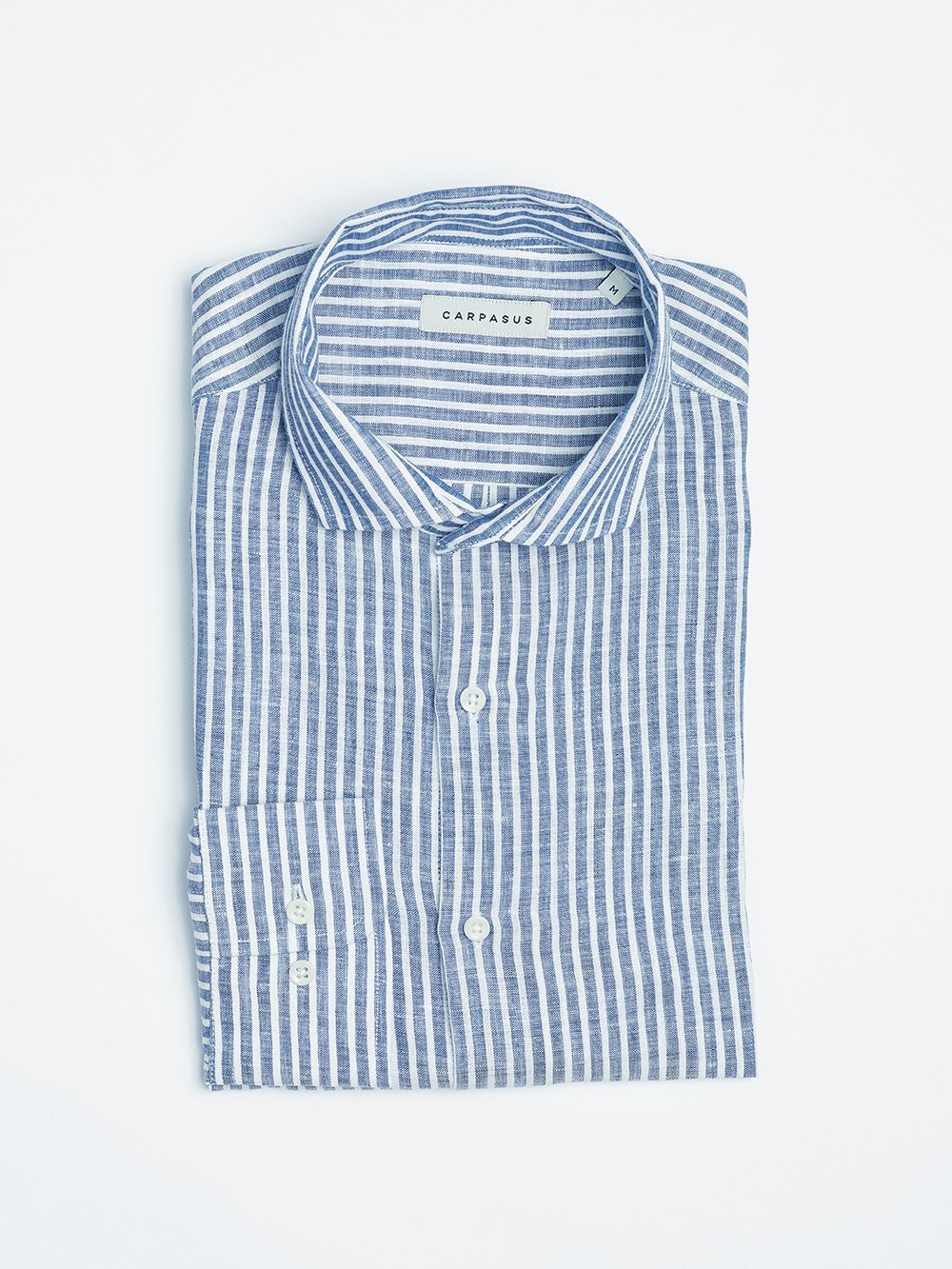 carpasus sustainable organic linen shirt stripes navy. Nachhaltiges Carpasus Hemd aus Bio Leinen mit Streifen Navy