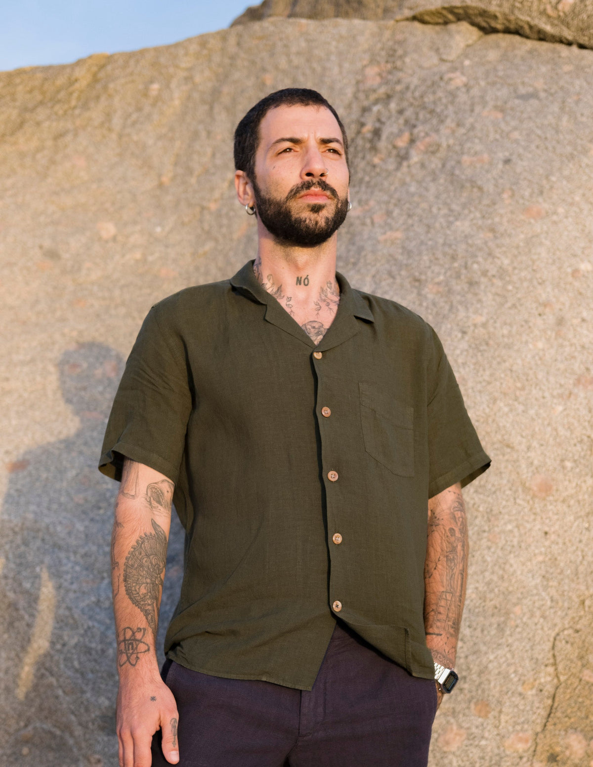 Linen Shirt Short Areia Moss