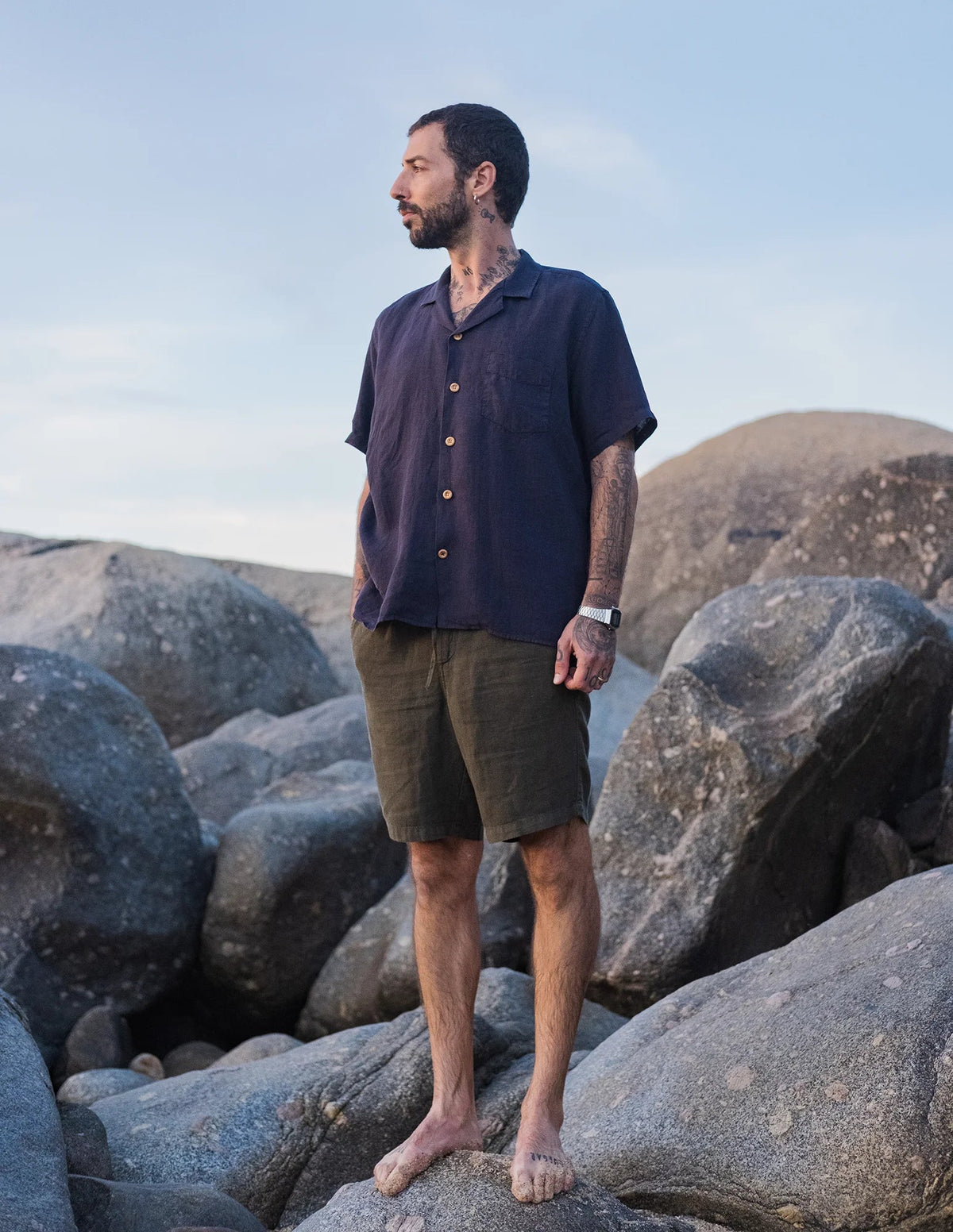 Linen Shirt Short Areia Marine