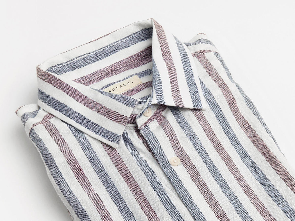 carpasus sustainable organic linen shirt ascona stripes navy bordeaux. Nachhaltiges Carpasus Hemd Ascona Streifen Navy Bordeaux aus Bio Leinen 
