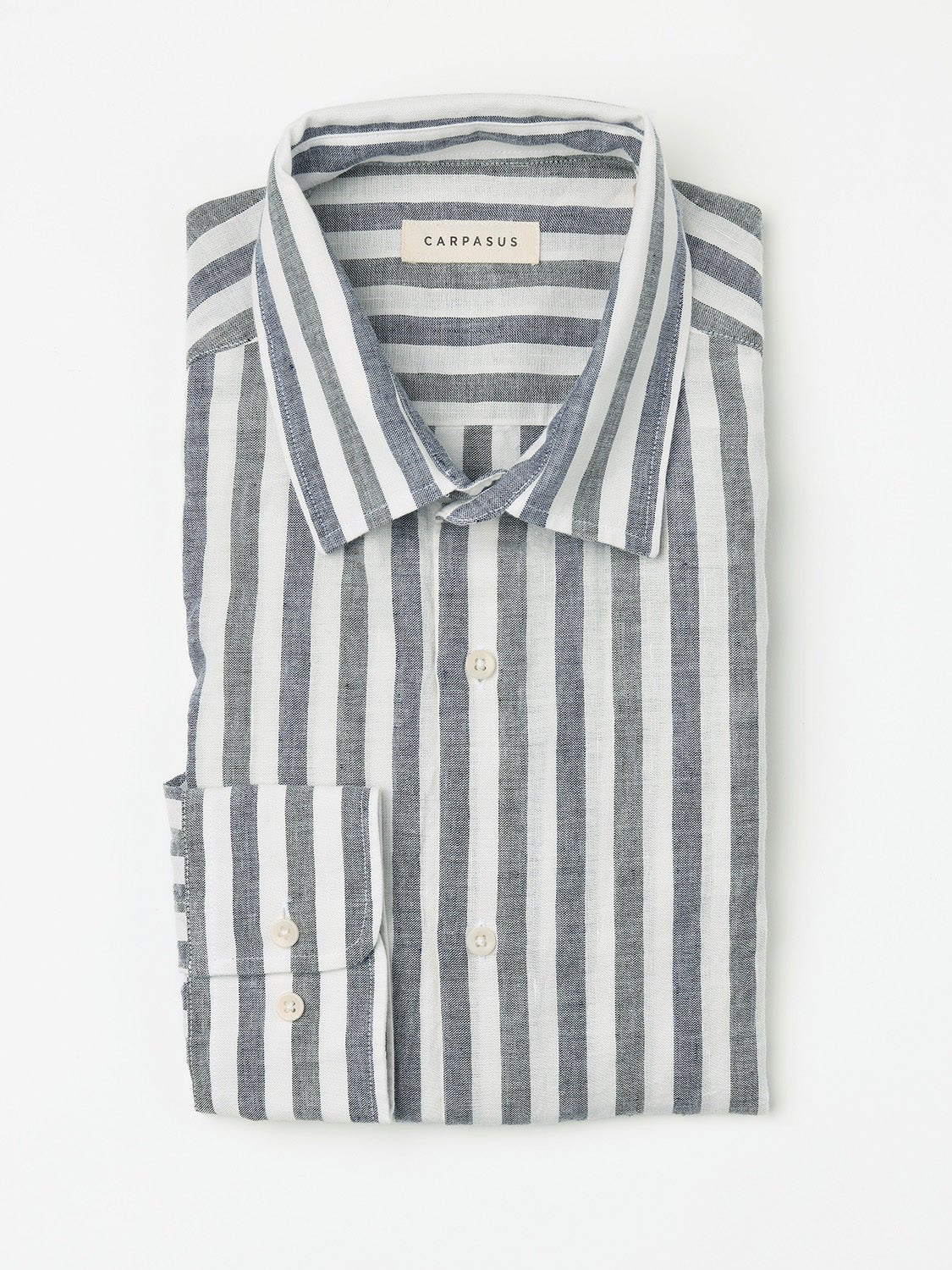 carpasus sustainable organic linen shirt ascona stripes navy moss. Nachhaltiges Carpasus Hemd Ascona Streifen Navy Moos aus Bio Leinen