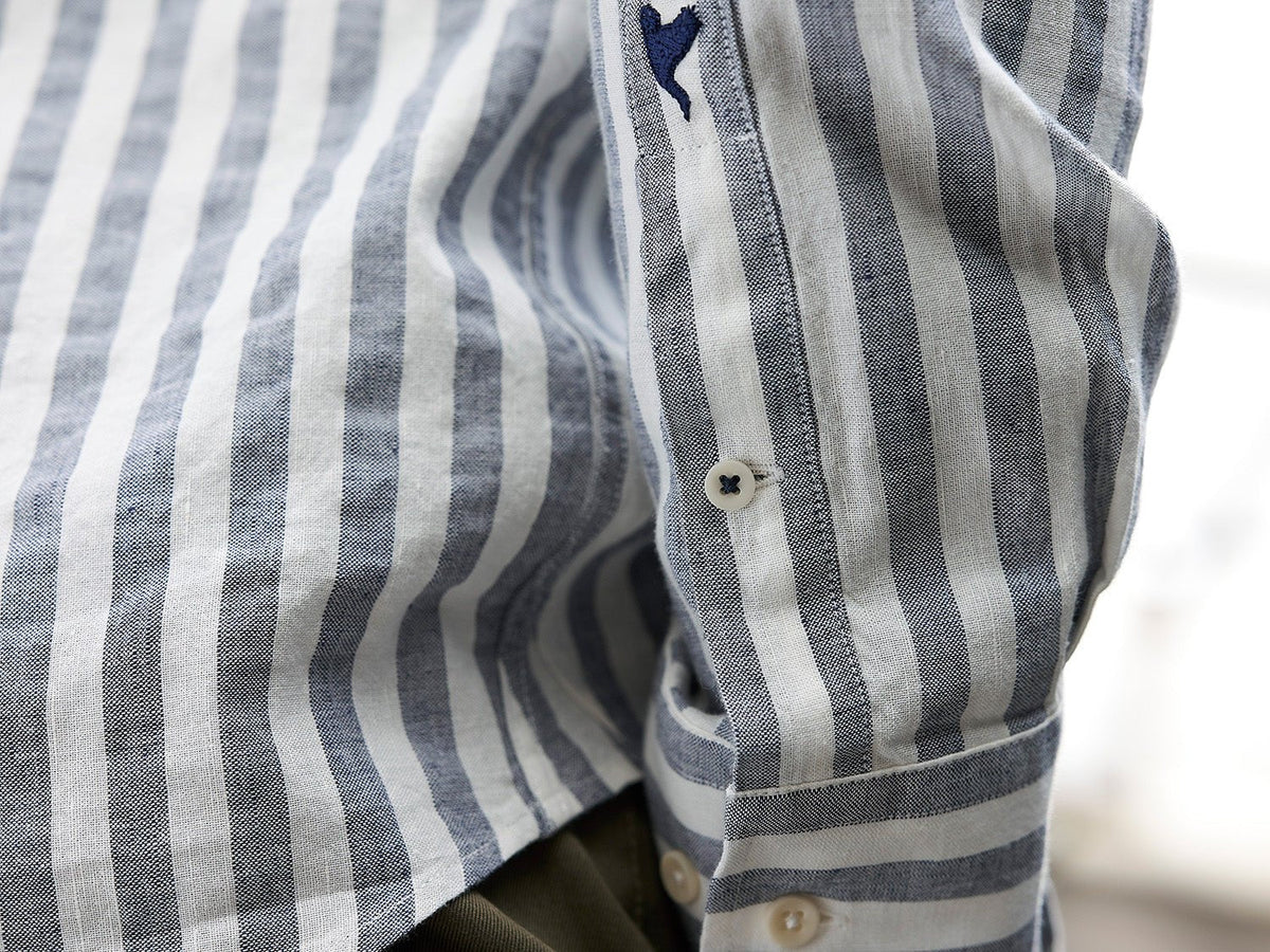 carpasus sustainable organic linen shirt ascona stripes navy white. Nachhaltiges Carpasus Hemd Ascona Streifen Navy Weiss aus Bio Leinen 
