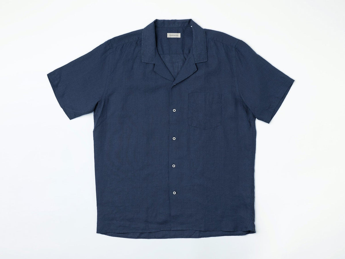 carpasus sustainable organic linen shirt short sleeves maloja uni navy . Nachhaltiges Carpasus Hemd kurzärmlig Maloja Uni Navy aus Bio Leinen