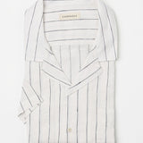 carpasus sustainable organic linen shirt short sleeves verita stripes navy white. Nachhaltiges Carpasus Hemd kurzärmlig Verita Streifen Navy Weiss aus Bio Leinen 