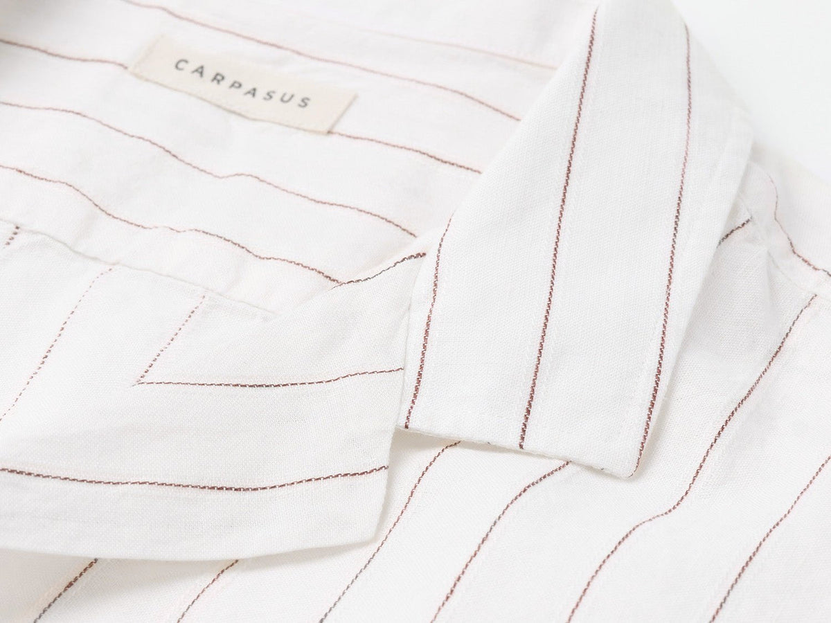 carpasus sustainable organic linen shirt short sleeves verita stripes rust white. Nachhaltiges Carpasus Hemd kurzärmlig Verita Streifen Rost Weiss aus Bio Leinen