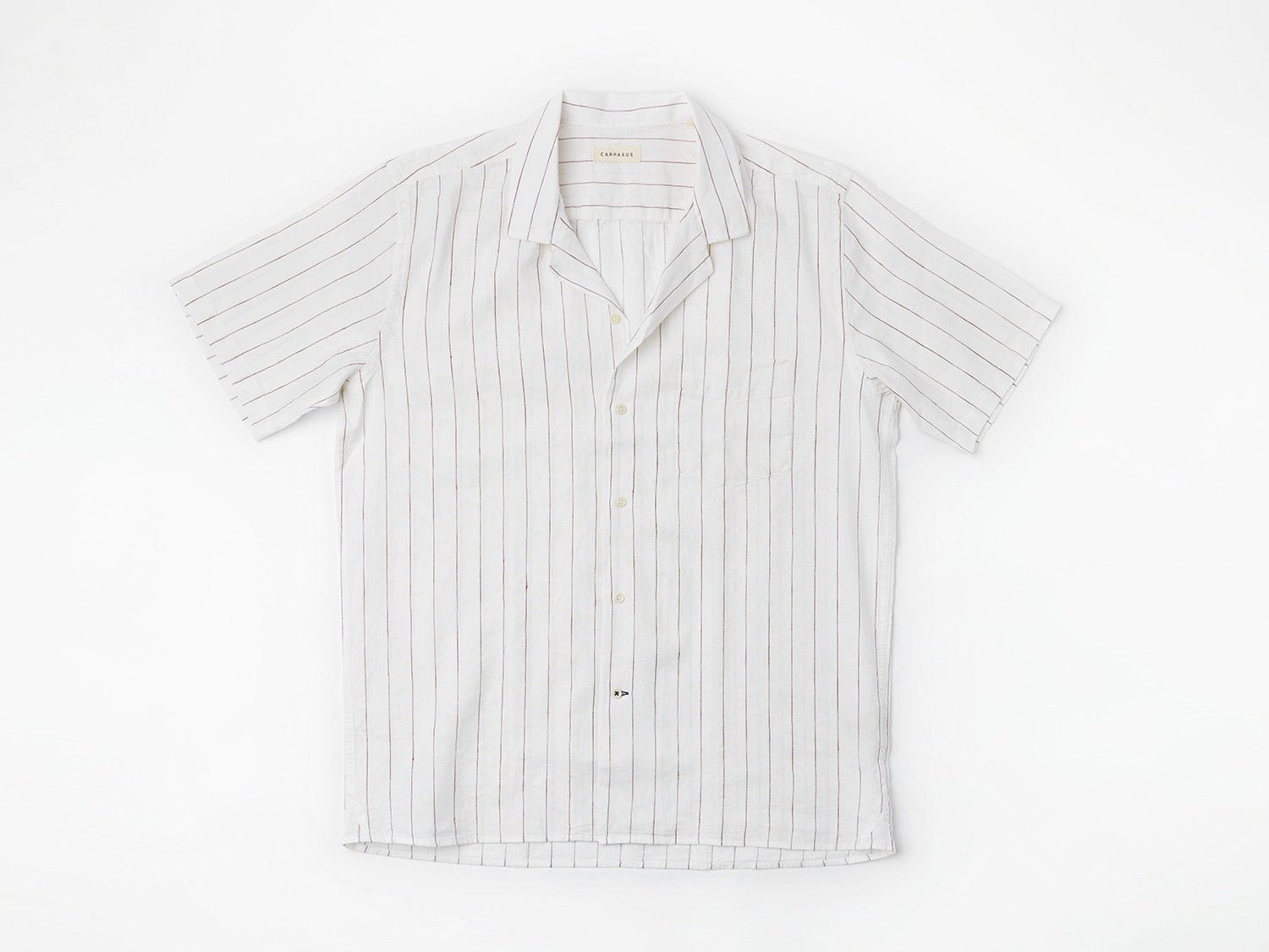 carpasus sustainable organic linen shirt short sleeves verita stripes rust white. Nachhaltiges Carpasus Hemd kurzärmlig Verita Streifen Rost Weiss aus Bio Leinen