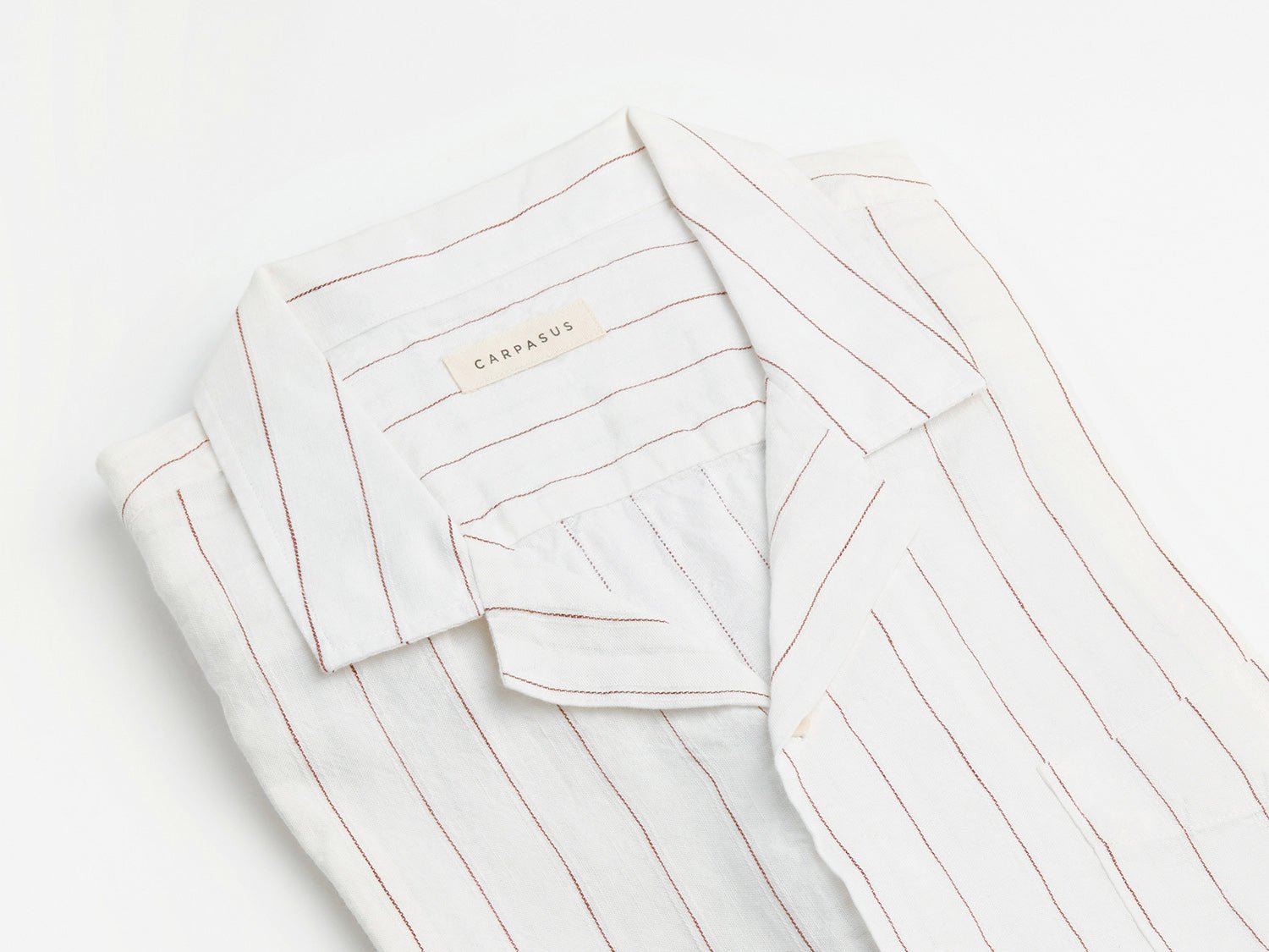 carpasus sustainable organic linen shirt short sleeves verita stripes rust white. Nachhaltiges Carpasus Hemd kurzärmlig Verita Streifen Rost Weiss aus Bio Leinen