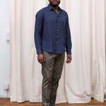 carpasus sustainable organic linen shirt verzasca uni navy. Nachhaltiges Carpasus Hemd Verzasca Uni Navy aus Bio Leinen 
