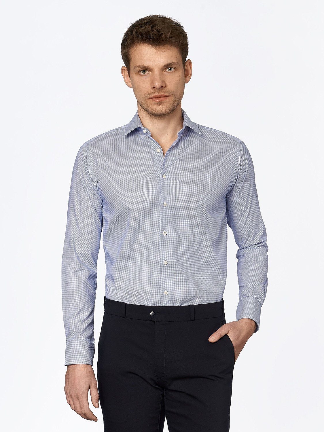 Sustainable Dress Shirt from Organic Cotton Check Blue - CARPASUS Online  Store