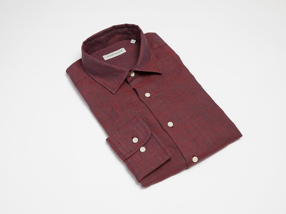 carpasus sustainable organic linen shirt semi casual single color bordeaux. Nachhaltiges Carpasus Hemd Semi Casual aus Bio Leinen in Bordeaux