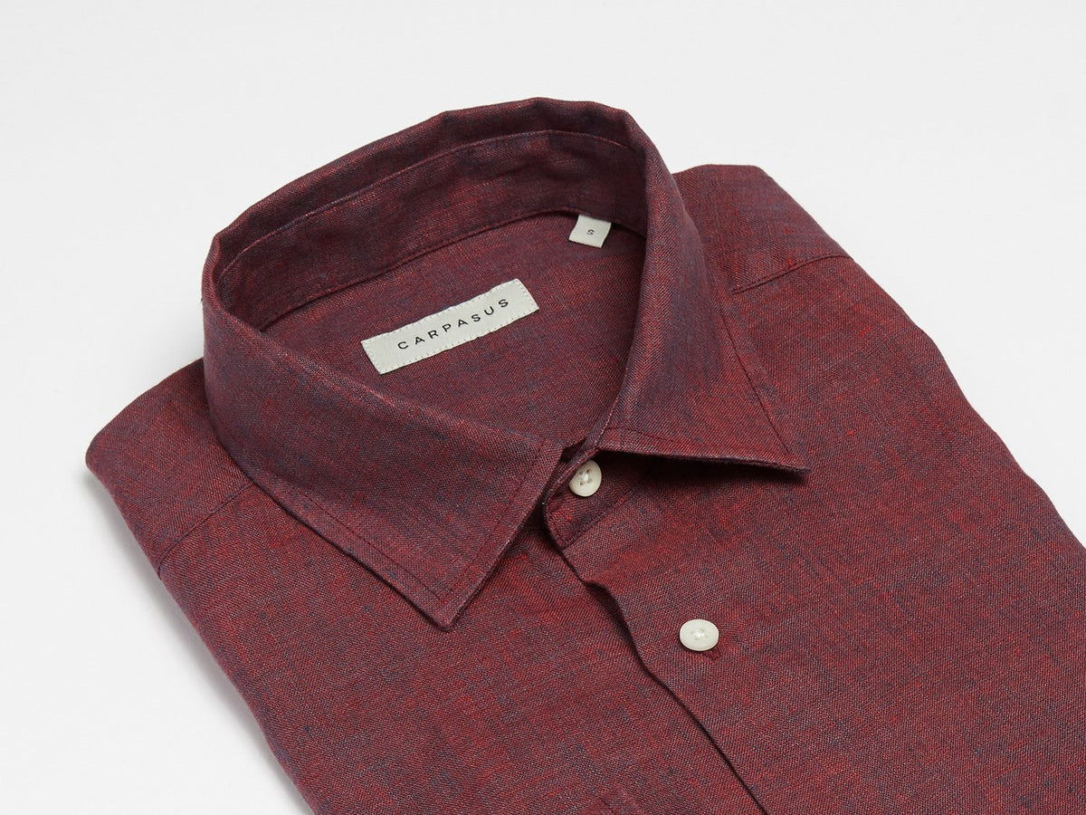 carpasus sustainable organic linen shirt semi casual single color bordeaux. Nachhaltiges Carpasus Hemd Semi Casual aus Bio Leinen in Bordeaux