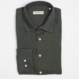 carpasus sustainable organic linen shirt semi casual single color moss. Nachhaltiges Carpasus Hemd Semi Casual aus Bio Leinen in Moss