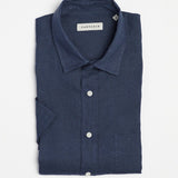 carpasus sustainable organic linen short sleeve shirt navy. Nachhaltiges Carpasus Hemd Kurzarm aus Bio Leinen in Navy