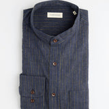 carpasus sustainable organic cotton and linen shirt scurido marine/ochre. Nachhaltiges Carpasus Hemd Scurido aus Bio Baumwolle und Leinen in Marine/Ocker