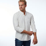 carpasus sustainable organic cotton and linen shirt scurido white/brown. Nachhaltiges Carpasus Hemd Scurido aus Bio Baumwolle und Leinen in Weiss/Braun