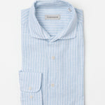 carpasus sustainable organic linen shirt stripes lightblue white. Nachhaltiges Carpasus Hemd aus Bio Leinen mit Streifen Hellblau Weiss