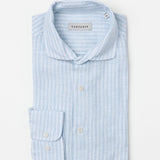 carpasus sustainable organic linen shirt stripes lightblue white. Nachhaltiges Carpasus Hemd aus Bio Leinen mit Streifen Hellblau Weiss