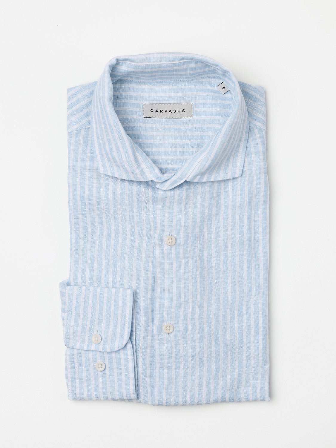 carpasus sustainable organic linen shirt stripes lightblue white. Nachhaltiges Carpasus Hemd aus Bio Leinen mit Streifen Hellblau Weiss