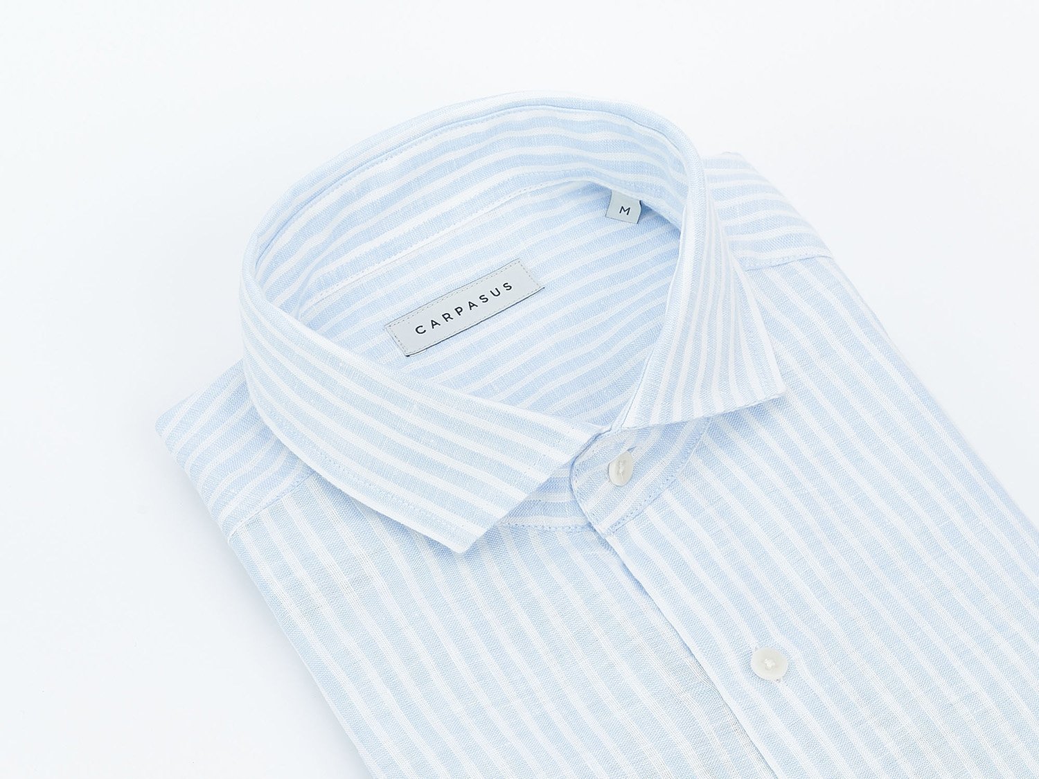 carpasus sustainable organic linen shirt stripes lightblue white. Nachhaltiges Carpasus Hemd aus Bio Leinen mit Streifen Hellblau Weiss
