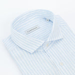 carpasus sustainable organic linen shirt stripes lightblue white. Nachhaltiges Carpasus Hemd aus Bio Leinen mit Streifen Hellblau Weiss