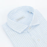carpasus sustainable organic linen shirt stripes lightblue white. Nachhaltiges Carpasus Hemd aus Bio Leinen mit Streifen Hellblau Weiss