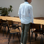 carpasus sustainable organic linen shirt stripes lightblue white. Nachhaltiges Carpasus Hemd aus Bio Leinen mit Streifen Hellblau Weiss