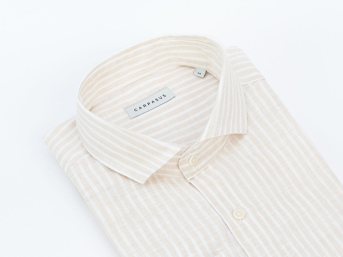 carpasus sustainable organic linen shirt stripes nature white. Nachhaltiges Carpasus Hemd aus Bio Leinen mit Streifen Natur Weiss