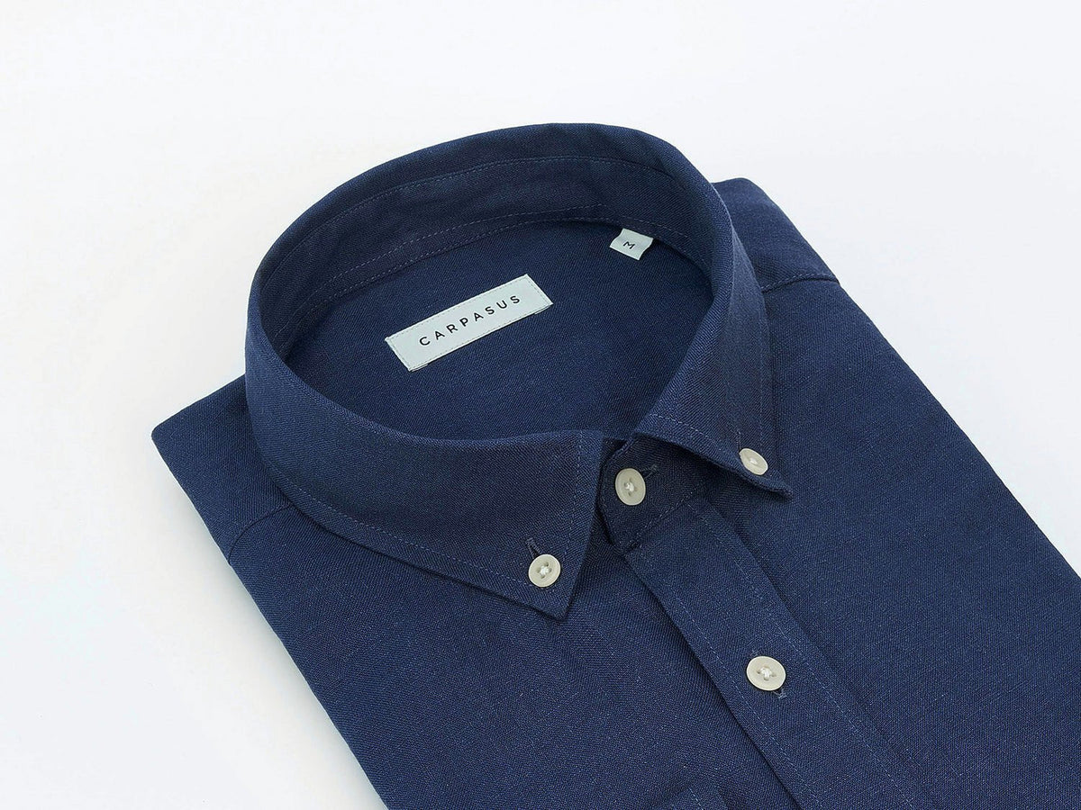 carpasus sustainable organic linen shirt single color navy. Nachhaltiges Carpasus Hemd aus Bio Leinen in Navy